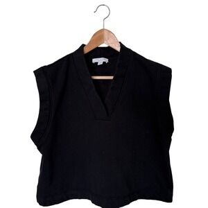 Ann Taylor Weekend Sweatshirt Vest Womens MP Black Euc V-Neck Fleece Layer